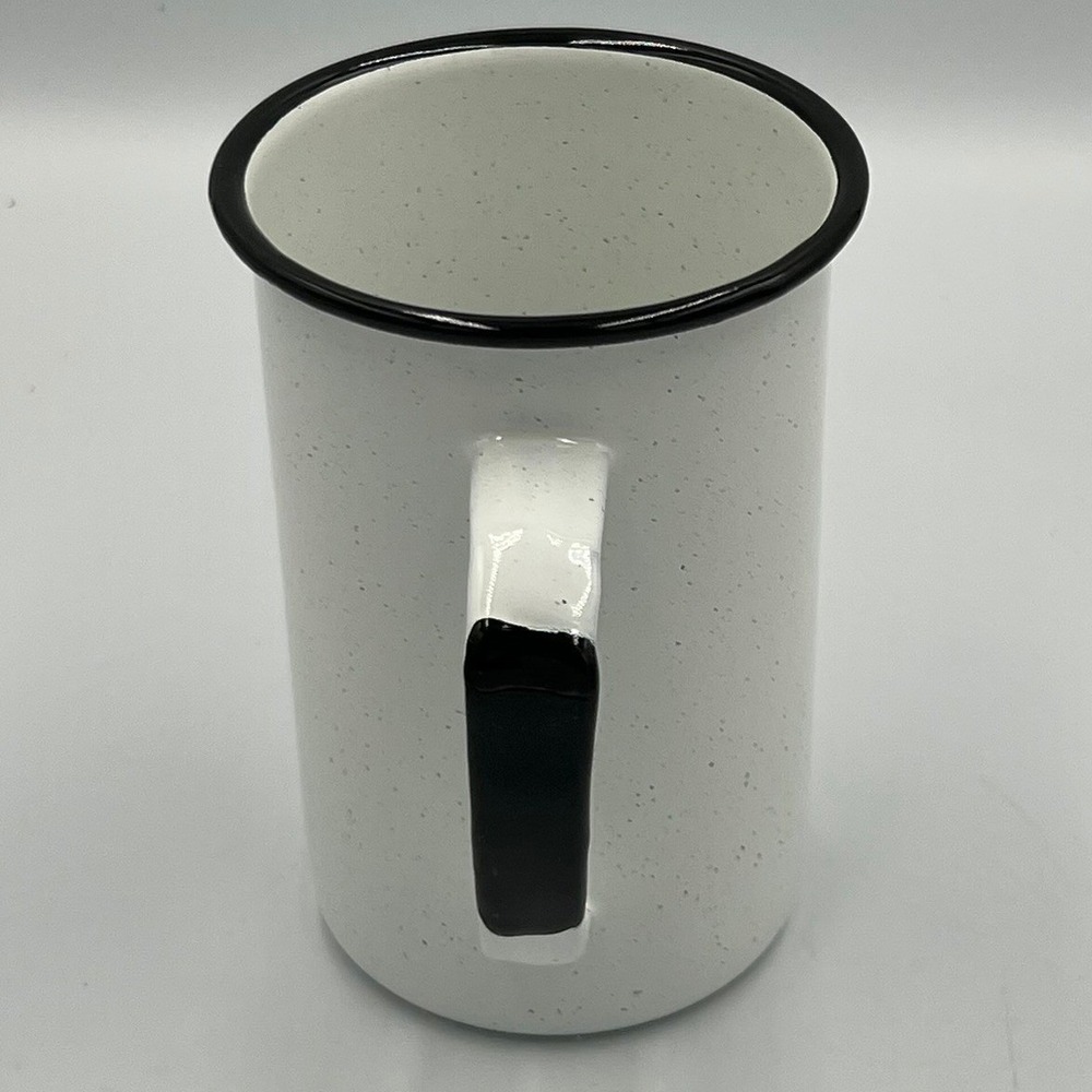 Cinsa Enamel Coffee Mugs Set of 6 White Speckled 21oz Camping New - Picture 3 of 9